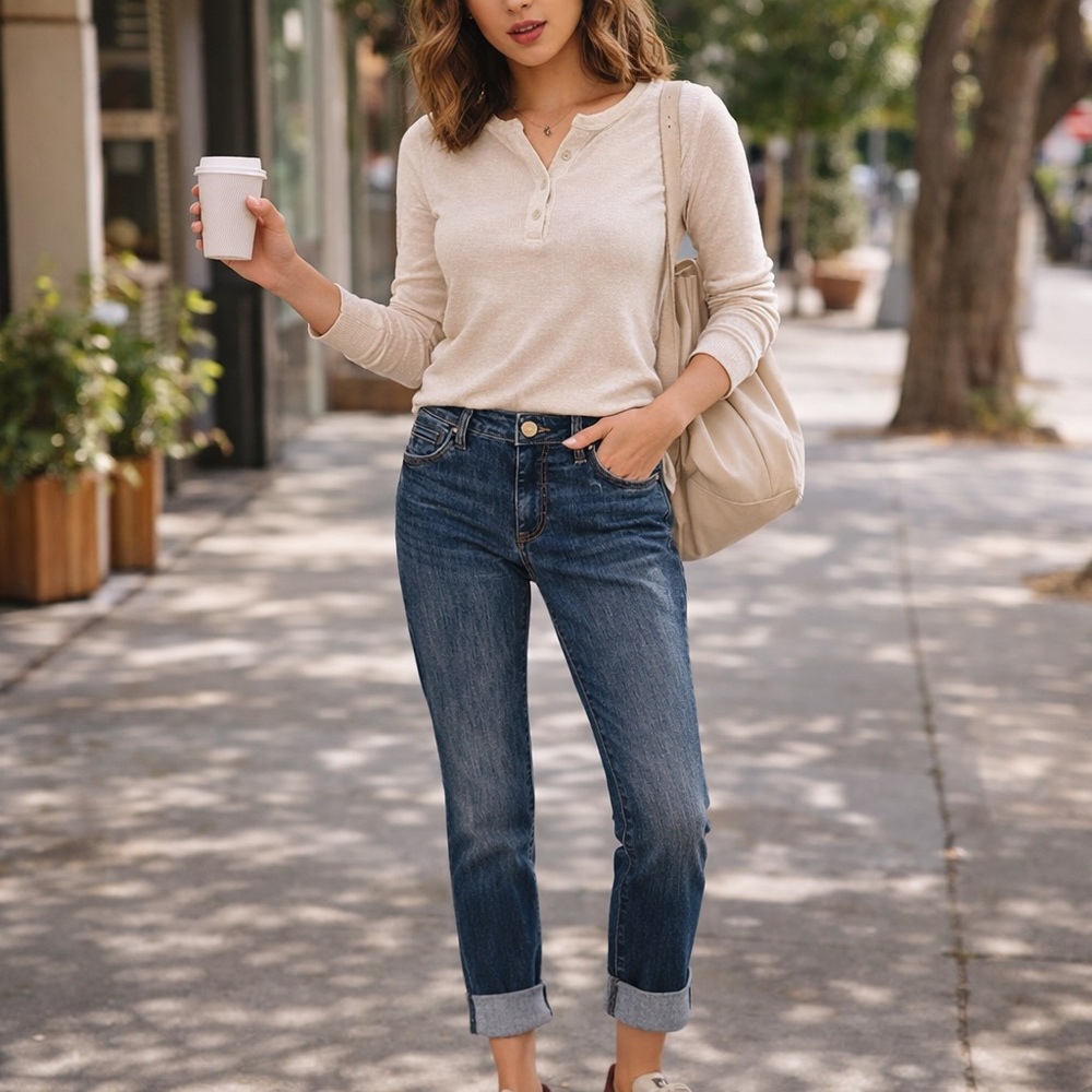 KUT From The Kloth Catherine Boyfriend Jeans Medium Wash Cuffed Size 4